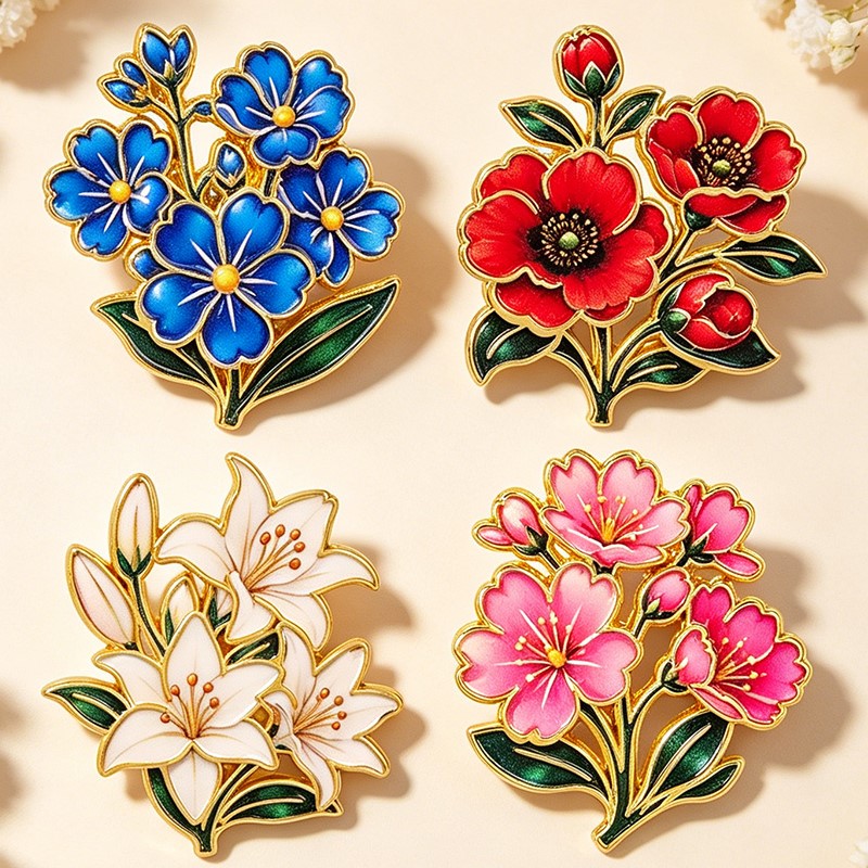 Cute Vintage Colorful Floral E – Enamel Pin Set recenzja i cena