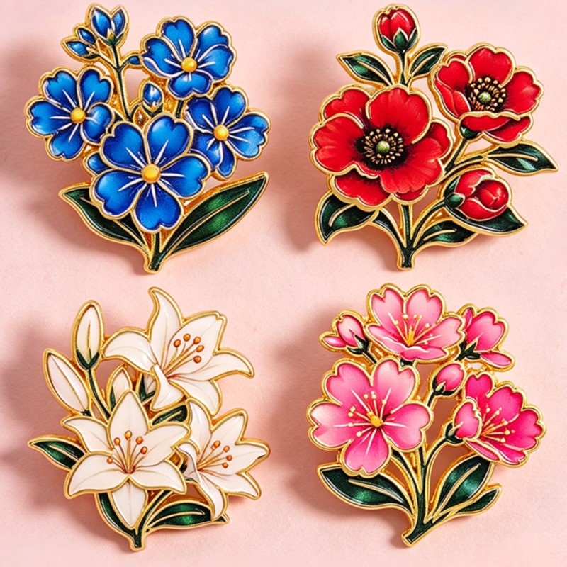 Cute Vintage Colorful Floral E – Enamel Pin Set recenzja i cena
