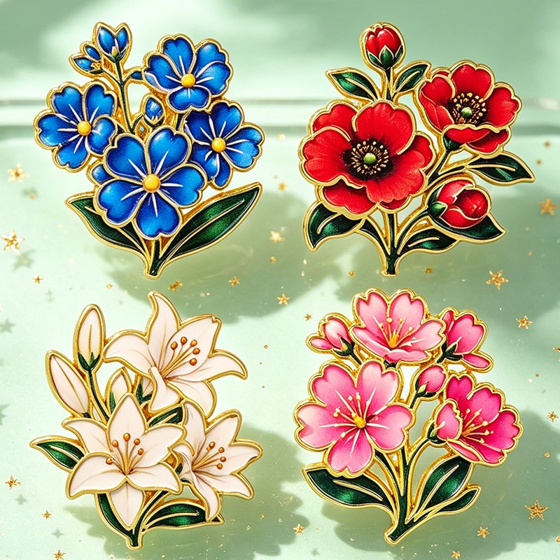 Cute Vintage Colorful Floral E – Enamel Pin Set recenzja i cena